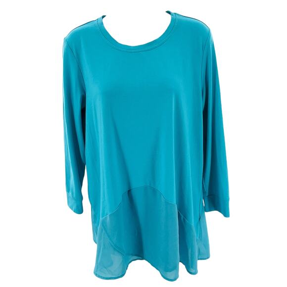 Mountain Mamas Aqua Long Sleeve Knit Peplum Chiffon Essential Tunic Top S/M - Picture 1 of 8